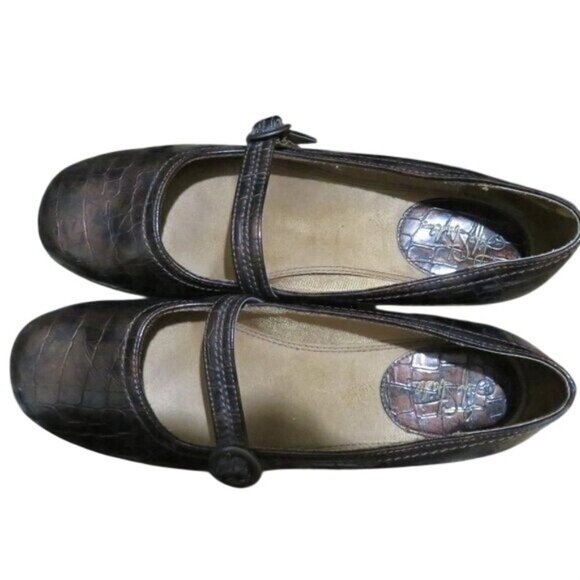 LifeStride Demi Brown Croc Embossed Mary Jane Buckle Comfort Wedges Antifatigue - Picture 6 of 13